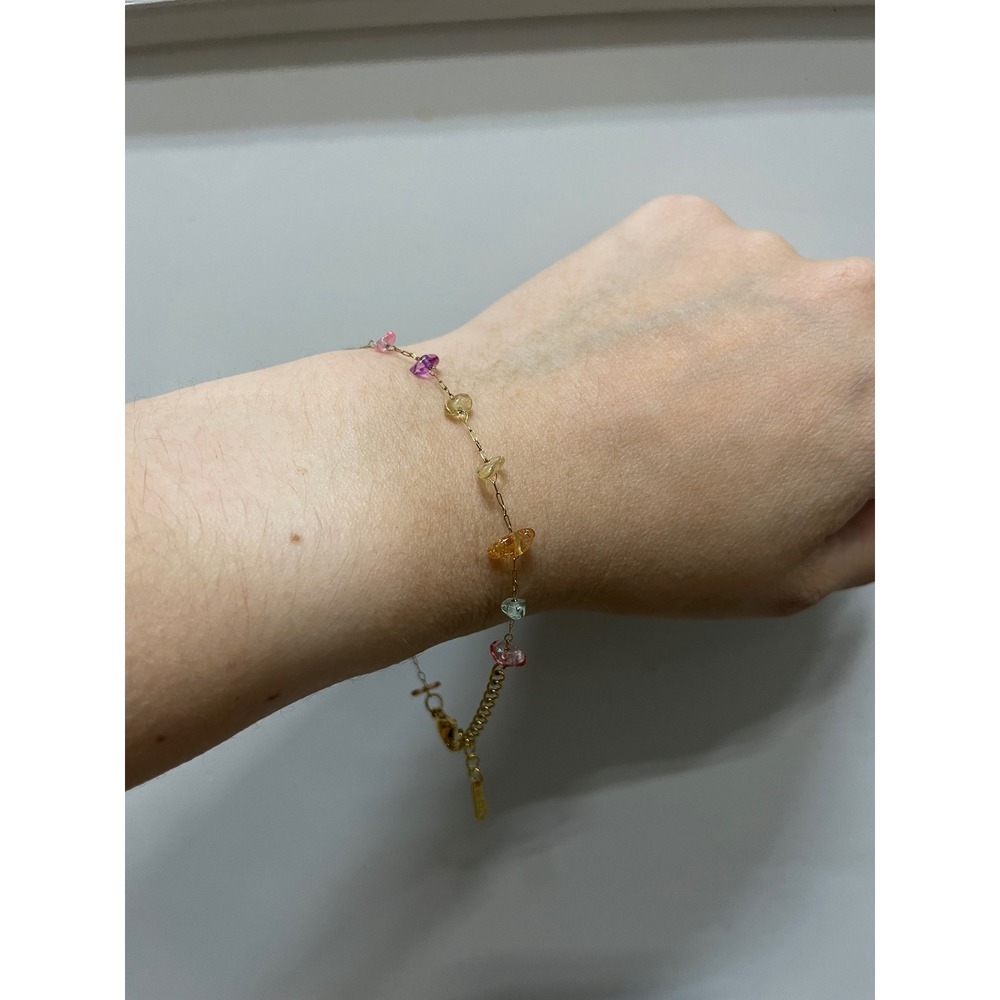 Gold Tone Stainless Steel Multicolor Crystal Bead Dainty Chain Bracelet